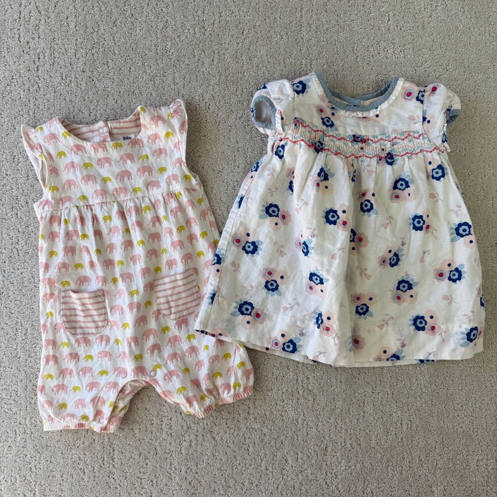 Baby Boden Dress & Romper Set Kids 6-12M Pink Floral Elephant Smocked 13066